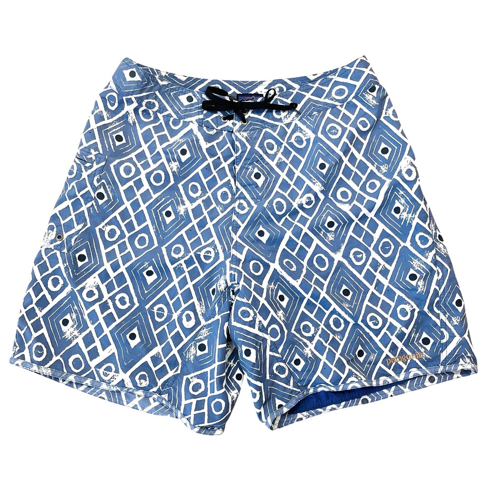 Patagonia Paddler Boardshorts Sz 35 (Fits 34x8) Blue Lined Drawstring Swim Trunk